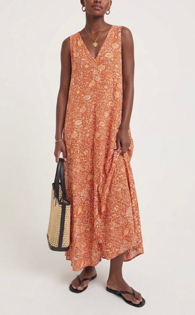 Natalie Martin Silk Sleeveless Tova Maxi Dress in Tuscan Sun Floral Print Size L